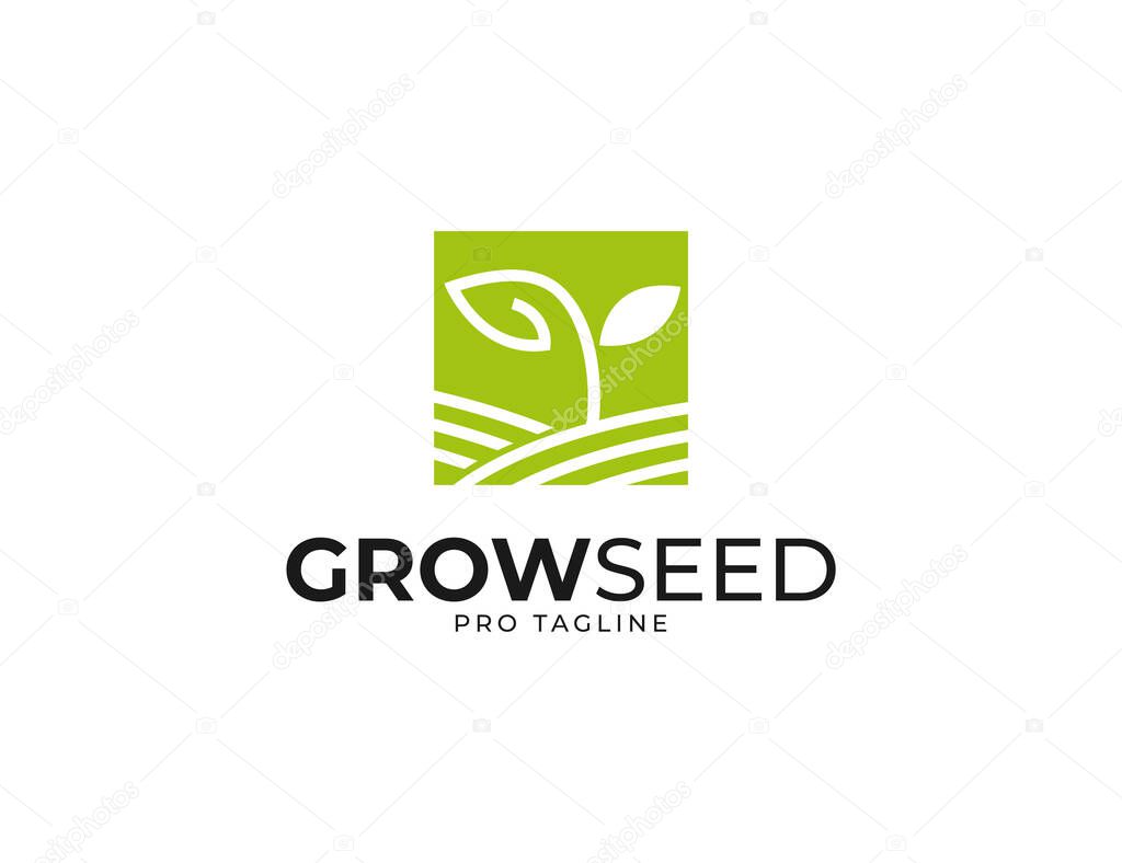 Square farm logo with sprout plant