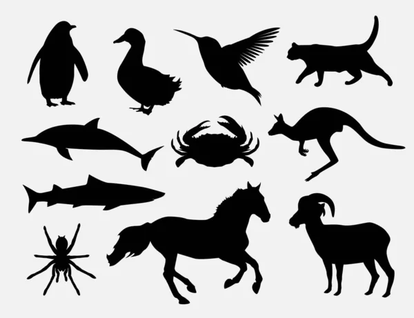 動物のシルエットイラストデザインのセット — ストックベクタ