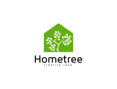 Yeşil ev ve yaprak ağacı logo tasarım şablonu