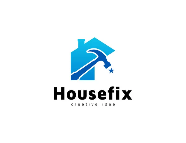Casa Criativa Conceito Design Logotipo Martelo —  Vetores de Stock