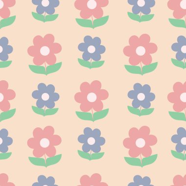 Pembe ve mavi çiçekli çizgiler kusursuz desenli soyut tasarımı tekrarlıyor