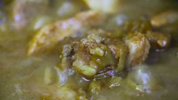 Close-up de carne fervente misturada com cebola — Vídeo de Stock