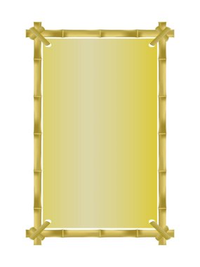 Altın Bambu dikey fotoğraf çerçeve şablonu. Metnin için boş alan. Gerçekçi 3d İllüstrasyon 