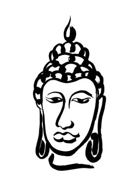 Soyut mürekkep fırçası el çizimi kaligrafi Buda kafası. Siyah soyutlanmış Budizm Tanrısı beyaz arka planda