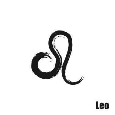 El çizimi kaligrafik burç simgesi. Mürekkep fırçası leo sembolü