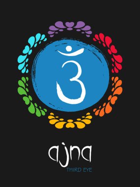 Mavi bir el çalı çember güneş üzerinde Svadhishthana çakra sembolü, vektör zen illüstrasyon. 