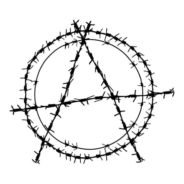 Zwarte Prikkeldraad Vector Rond Anarchie Symbool Metalen Cirkel Anarchisme Teken — Stockvector