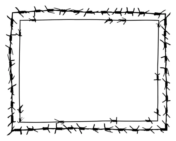 黒の有刺鉄線ベクトル長方形フレーム 白い背景に金属製のフェンスのイラスト グラフィック軍事境界線オブジェクト — ストックベクタ