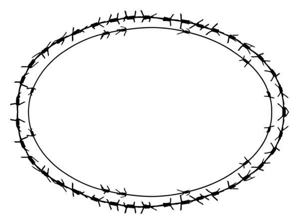 Schwarzer Vektor Ellipsenrahmen Mit Stacheldraht Metallzaun Illustration Isoliert Auf Weißem — Stockvektor