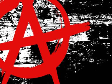 Kırmızı eli anarşinin sembolü olan siyah ve beyaz grunge ahşap doku. Vektör soyut vintage desen. Gürültülü ve tahıllı tek renkli arka plan. Banner şablonu. Koyu tahta duvar.