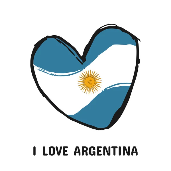 アルゼンチン私はあなたのシンボルが大好きです 国旗の国の色で手描きのハートサイン ベクトルイラスト 独立記念日のバナーやポスター Tシャツカラフルな Print — ストックベクタ