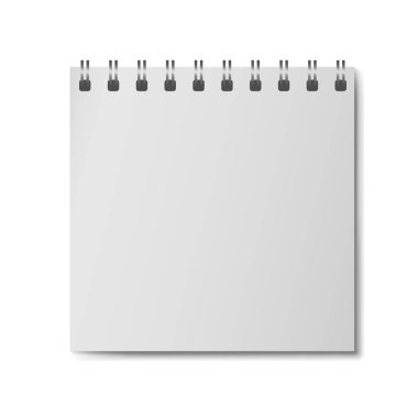 Sert kapağı olmayan 3 boyutlu gerçekçi bir defter. Temiz sayfalı kare düzenleyici. Defter ya da günlük şablonu izole edildi. Üstünde gümüş spiral olan boş kitabın maketi