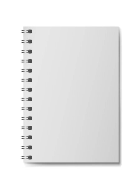 3D realistic model notebook without hard cover. Vertical organizer with clean page. Template of notepad or diary isolated. Mockup of empty book with silver spiral