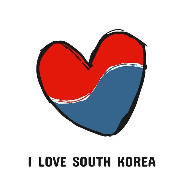 Corea Del Sur Amo Símbolo Signo Corazón Dibujado Mano Colores — Archivo Imágenes Vectoriales