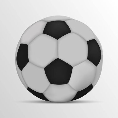 Beyaz arka planda 3D futbol topu tek renkli. Gerçekçi futbol maketi. Spor malzemeleri şablonu. Vektör illüstrasyonu