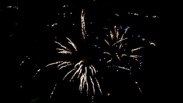 Gyönyörű világos villog a tűzijáték égen — Stock videók