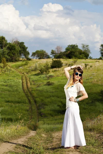 Beautiful hippie girl outdoors — Stock Photo, Image