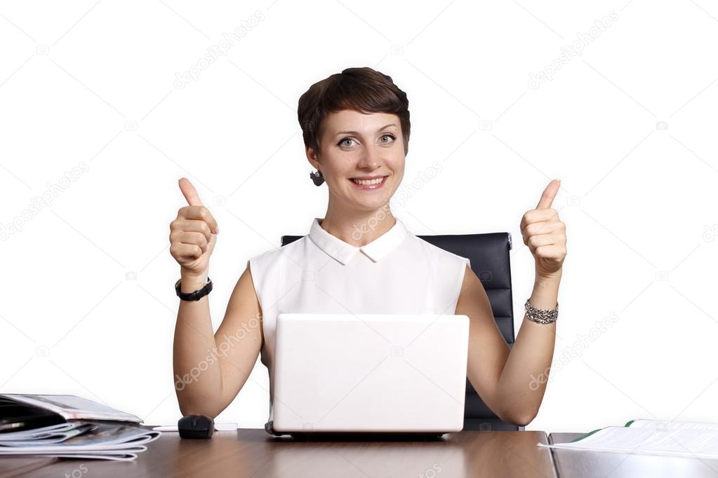 beautiful business woman, isolated, successful and happy mood