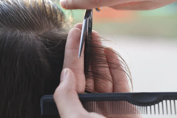 Coiffeur maître et styliste dans le processus de travail — Photo