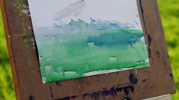 Watercolor painting close-up — Stock Video
