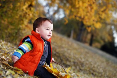 küçük çocuk açık havada sonbahar portre