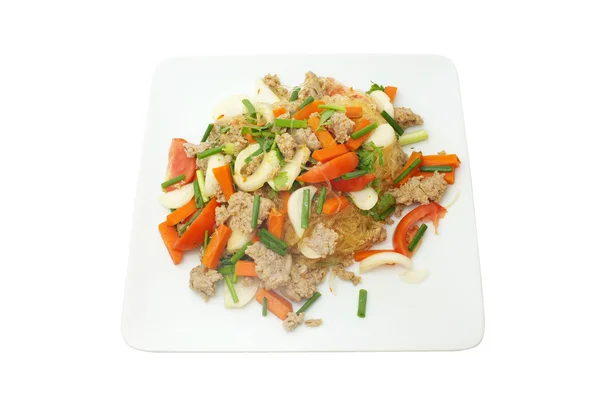Salada de porco picante tailandesa com vermicelli, comida tailandesa — Fotografia de Stock