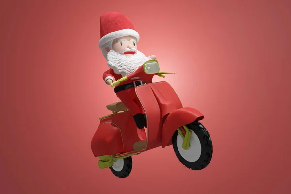 Rendering Santa Claus Montando Scooter Tarjeta Felicitación Concept Holiday Publicidad — Foto de Stock