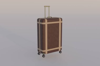 3D çizim, illüstrasyon, Retro kahverengi deri seyahat çantası. Seyahat etiketleri için yer