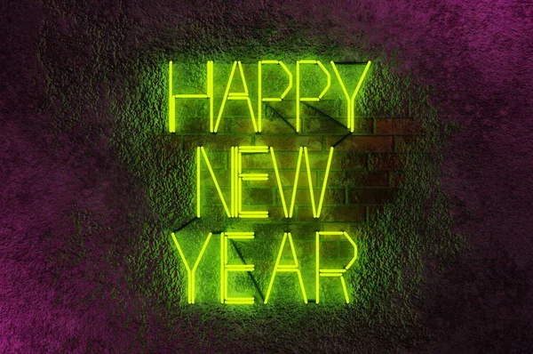 Rendering Illustration Happy New Year Colorful Trend Neon Style Web — Stock Photo, Image