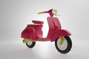 Beyaz arka planda pembe scooter - 3D görüntüleme, Sevgililer Günü kavramı, teslimat yemeği