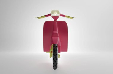 Yazı tipi görünümü, beyaz arka planda Pembe Scooter - 3D görüntüleme, Sevgililer Günü kavramı, Teslimat yemeği