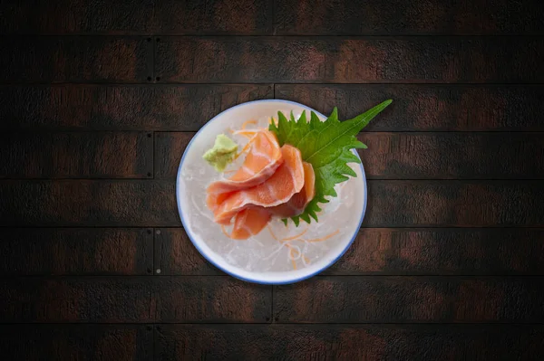 Felie Somon Sau Somon Sashimi Stil Japonez Servi Proaspăt Gheață — Fotografie, imagine de stoc