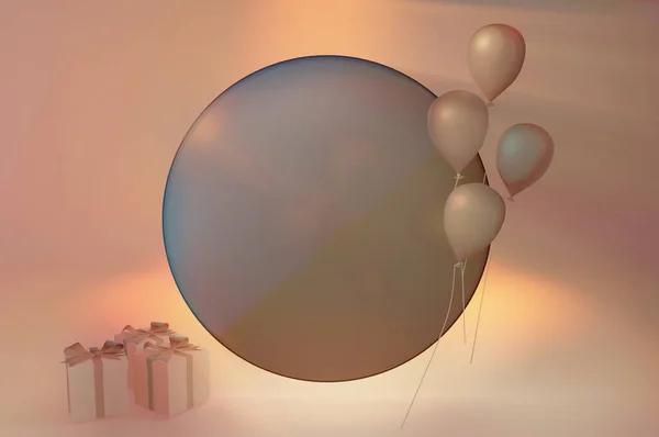 Modische Stilvolle Vorlagen Effekt Sonnenstrahl Mit Abstrakten Formen Und Luftballons — Stockfoto