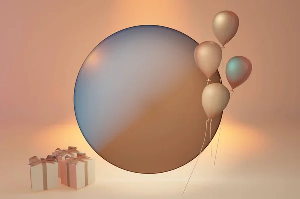 Fashion Stylish Templates Abstract Shapes Balloons Gift Boxs Nude Pastel — 图库照片