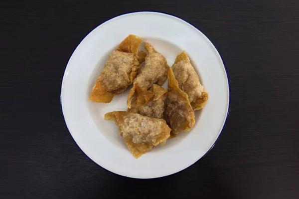 Top View Deep Fried Wontons Dumpling Dish — Stock Photo, Image