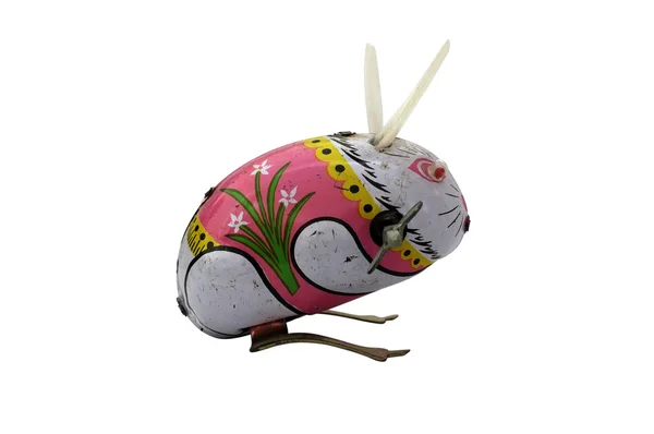 Wind-up coniglio giocattolo vintage, coniglietto, giocattolo isolato su sfondo bianco — Foto Stock
