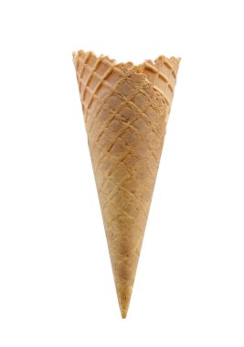 Beyaz arka plan üzerinde izole dondurma koni boş gofret
