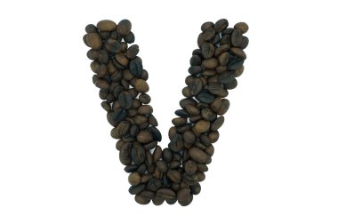 V, kahve çekirdeği beyaz arka plan üzerinde izole gelen alfabe