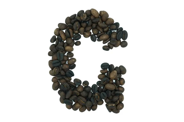 G, alfabeto do grão de café isolado no fundo branco — Fotografia de Stock
