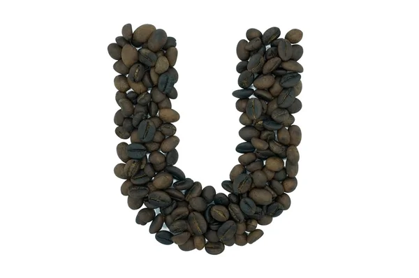 U, αλφάβητο από φασολιών καφέ που απομονώνονται σε λευκό φόντο — Φωτογραφία Αρχείου