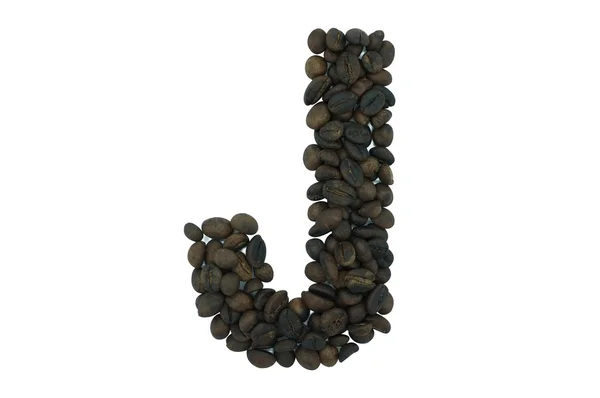 J, alphabet from coffee bean isolated on white background — Stock Photo, Image