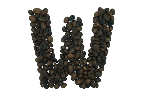 W, kahve çekirdeği beyaz arka plan üzerinde izole gelen alfabe — Stok fotoğraf