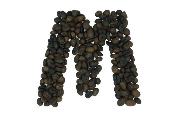 M, alfabet dari biji kopi terisolasi pada latar belakang putih — Stok Foto