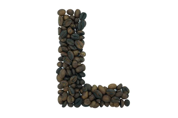 L, kahve çekirdeği beyaz arka plan üzerinde izole gelen alfabe — Stok fotoğraf