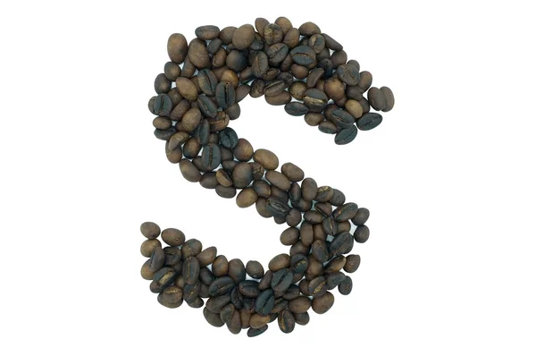 S, abeceda z kávových zrn izolovaných na bílém pozadí — Stock fotografie