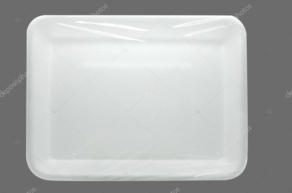 Wrapped white styrofoam food tray