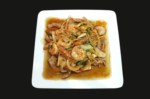 Stir-fried shrimp and pork with ginger — Stockfoto