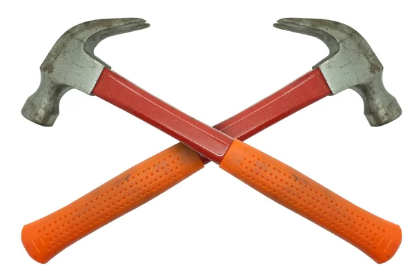 Oranje en rood metalen hamer geïsoleerd op witte achtergrond — Stockfoto