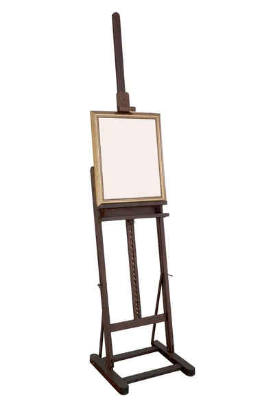 Wooden ancient easel with blank canvas — Stock Photo, Image