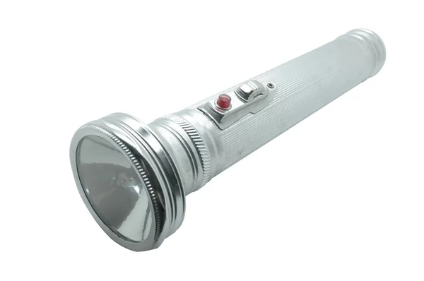 Alte Metall-Taschenlampe, silberne Taschenlampe — Stockfoto